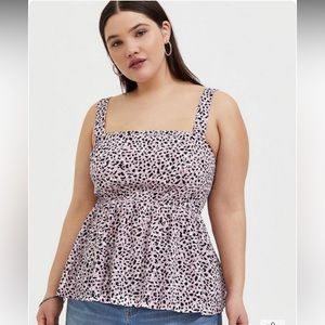 Torrid Mauve Pink Leopard Challis Tie Back Peplum Midi Top - Size 3